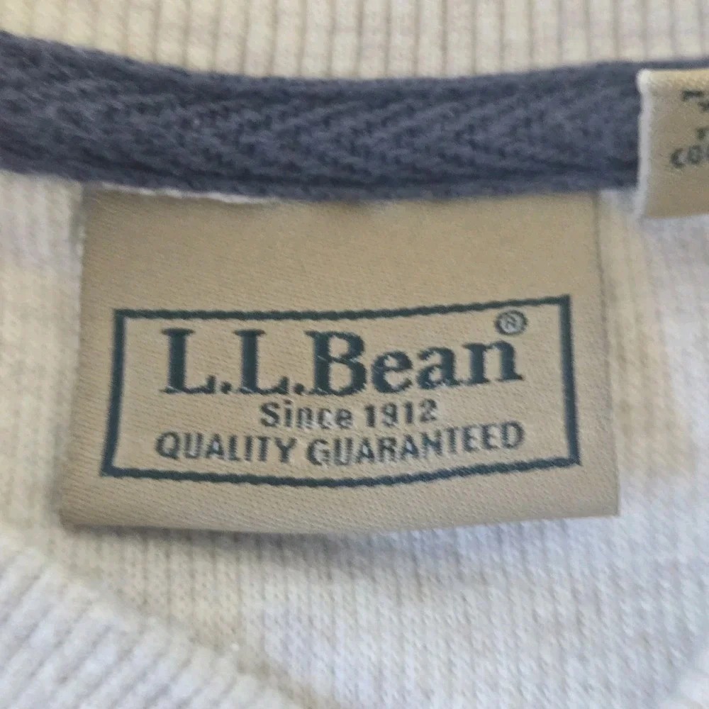 LL Bean Mens Large Beige Cotton Thermal  Long Sleeve Henley Shirt Waffle Knit